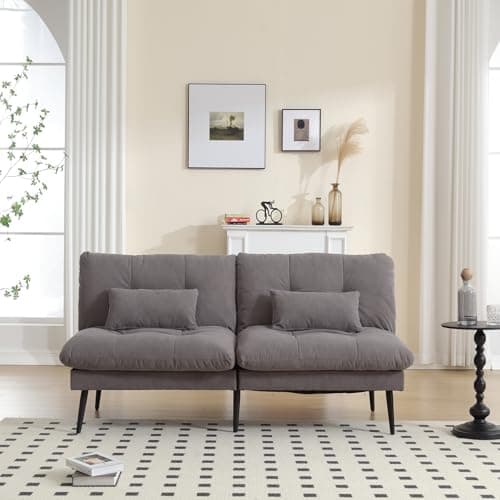 72'' Gray Corduroy Adjustable Backrest Sleeper SofaBed for Living Room, Bedroom, Office