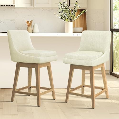 Modern Upholstered Fabric Barstools, Set of 2 - Ivory White