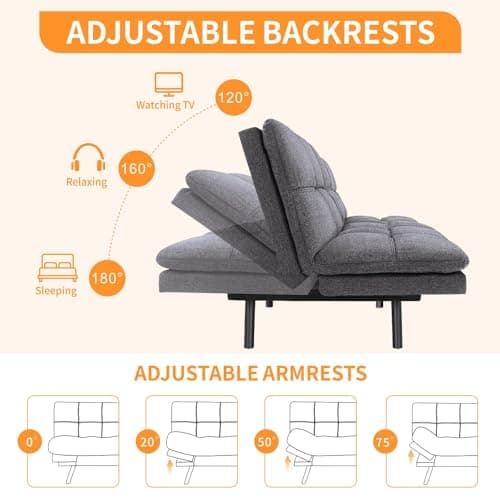 Memory Foam Futon Sofa Bed for Compact Spaces, Office, Apartment - Dark Gray Fabric