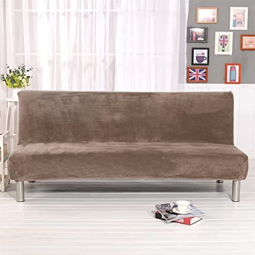 Camel Thick Plush Futon Cover for Stretch Armless Sofa Bed