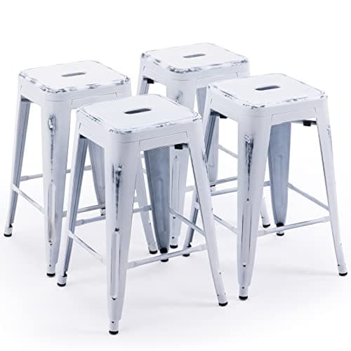 Vogue Furniture Black Metal Bar Stools - 24" Square Seat Indoor-Outdoor Set