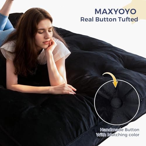 MAXYOYO Full Size Velvet Thick Futon Mattress, Shredded Foam Filling, Black