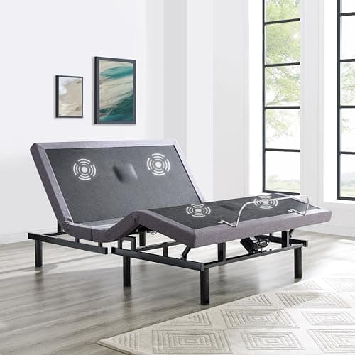 Adjustable Queen Size Bed Base with Lumbar Support, Massage, USB Ports, Wireless Remote - Grey