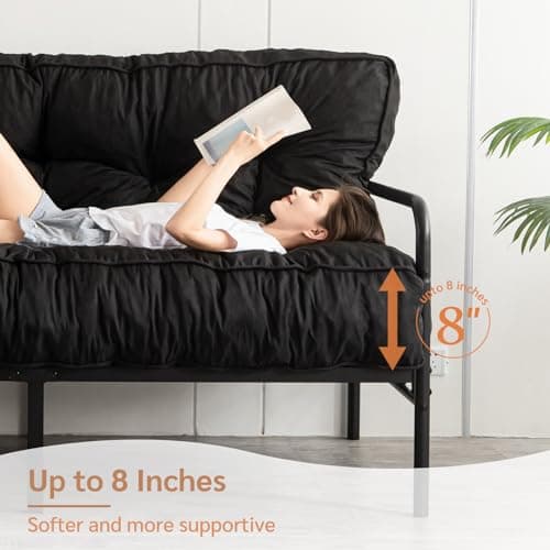 YOSHOOT Full Size 8 Inch Thick Futon Mattress, Black, 54"x75", Medium Firm