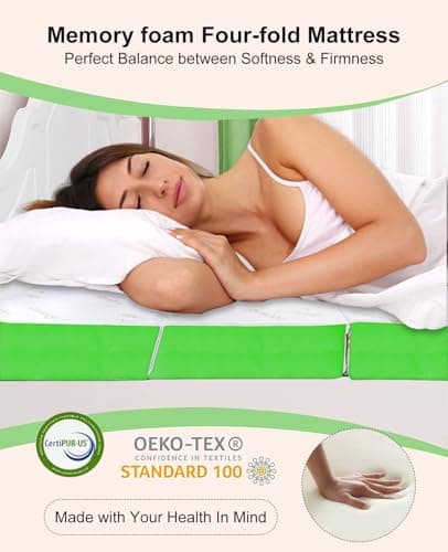 Portable 4 Inch Memory Foam Tri-Fold Mattress with Pillow for Adults & Kids