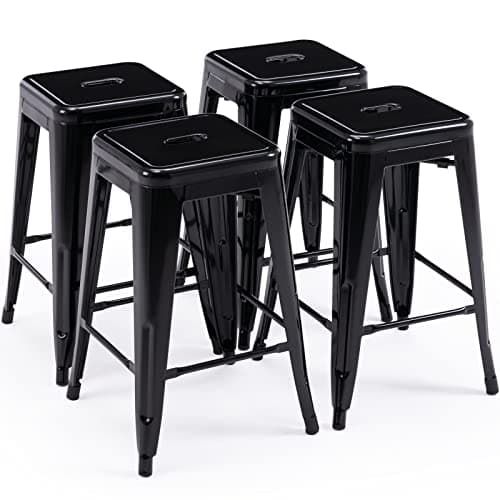 Vogue Furniture Black Metal Bar Stools - 24" Square Seat Indoor-Outdoor Set