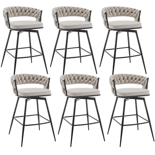Modern Beige 360° Swivel Bar Stool Set, 26" Counter Height
