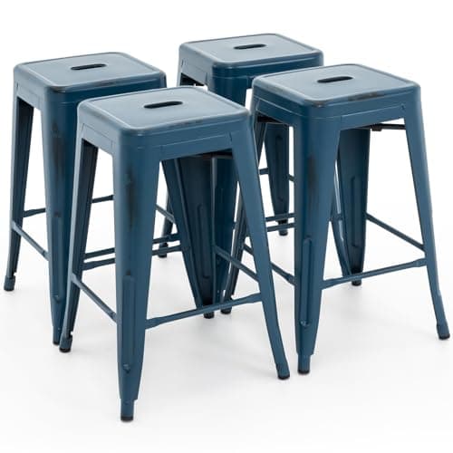 Vogue Furniture Black Metal Bar Stools - 24" Square Seat Indoor-Outdoor Set