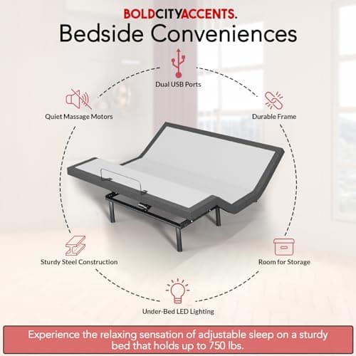 Powder Coated Split King Bed Frame with Zero Gravity Massage & Remote Control
