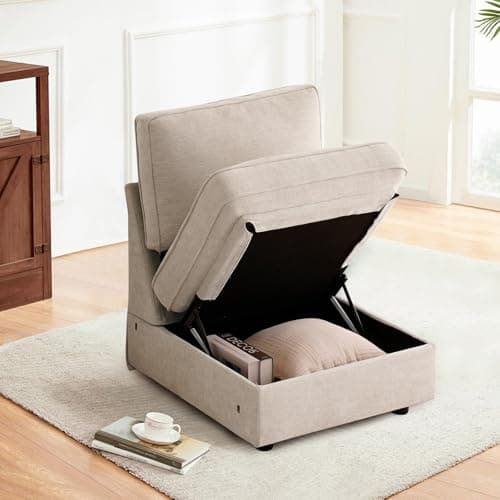 TEKAMON Comfy 3-Seater Chenille Storage Sofa W/Deep Seat, Wide Arms, USB & Removable Cover