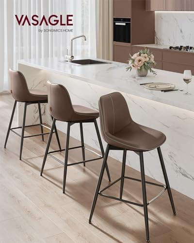 VASAGLE Counter Height Bar Stools Set of 2, Ergonomic Backrest, Chestnut Brown