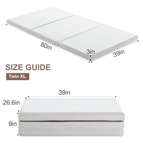 MUUEGM 3 Inch Memory Foam Trifold Folding Bed - Portable XL Twin Mattress