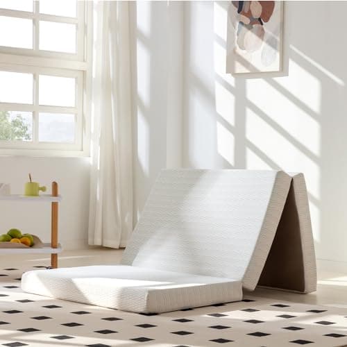 CH CHARME HOUSE 4-Inch Trifold Mattress Topper - CertiPUR-US Certified, Washable Cover, Storage Bag, Non-Slip Bottom - T