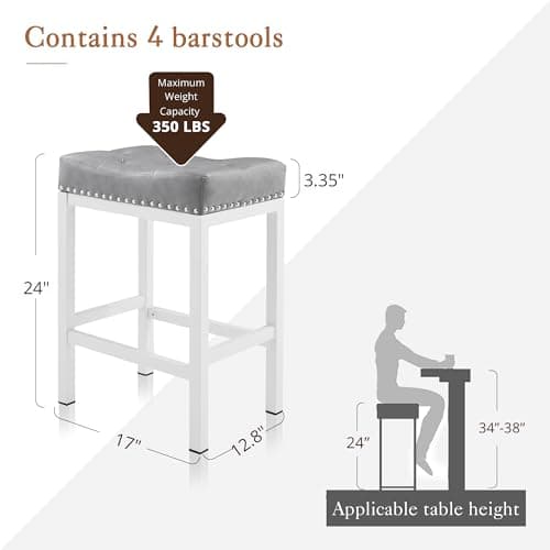 LUE BONA Light Gray 24" Backless Bar Stools for Kitchen Counter