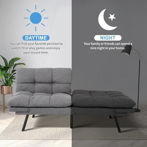 MUUEGM Linen Memory Foam Convertible Sofa Bed, 71", Light Grey, Living Room Sleeper Couch