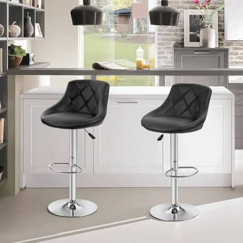 PayLessHere Modern PU Leather Bar Stools, Height Adjustable, Black