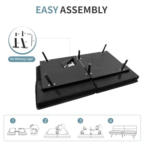 Memory Foam Futon Sofa Bed Couch - Modern Loveseat Daybed, Comfy Sleeper Couch, Easy Assembly, Black