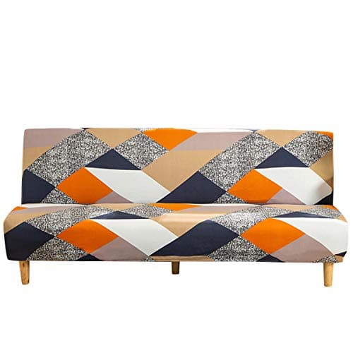 Armless Futon Slipcover Stretch Elastic Couch Furniture Protector (Orange Grey)