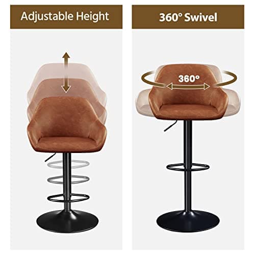 Yaheetech Brown PU Leather Swivel Bar Stool Set, Counter Height, Adjustable Backrest & Footrest