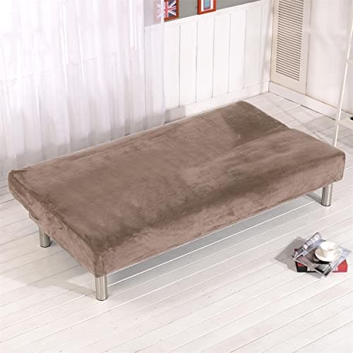Camel Thick Plush Futon Cover for Stretch Armless Sofa Bed