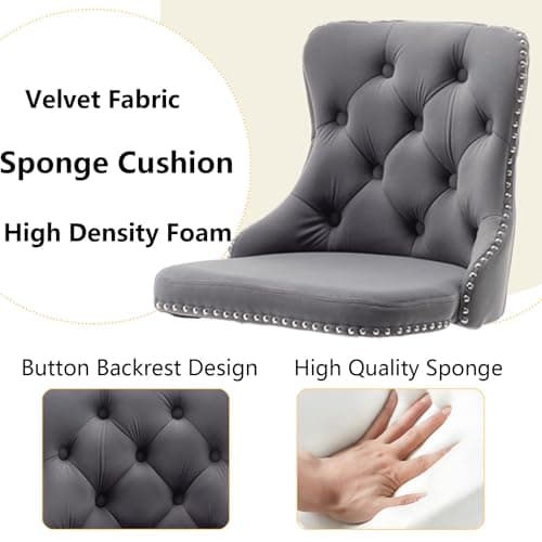 Velvet Swivel Bar Stools Set of 2 with Nailheads Trim and Button, Adjustable for Kitchen Island, Pub, Club (Grey)