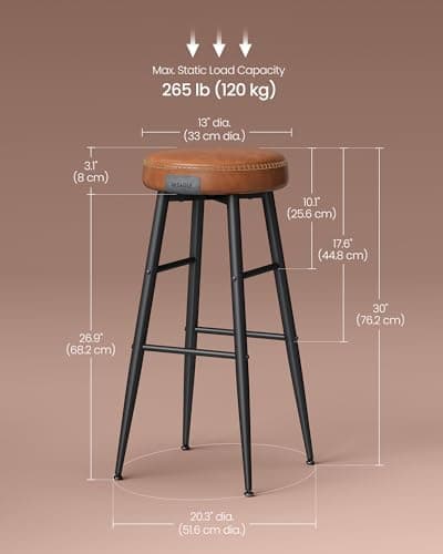 VASAGLE EKHO Collection Mid-Century Modern Bar Stools, Set of 2, Caramel Brown, 30-Inch Tall