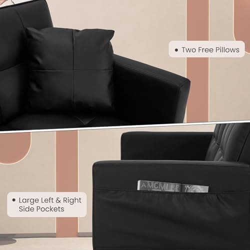 ECOTOUGE Convertible Sofa Bed with Adjustable Back, Black