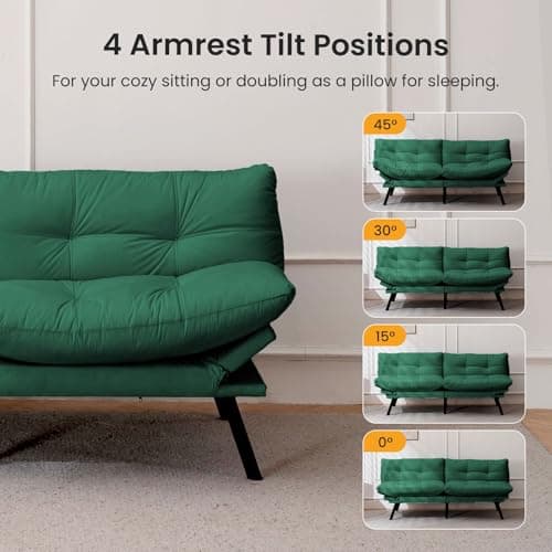 71" Comfortable Convertible Futon Sofa Bed, Velvet Cushion, Twin Size