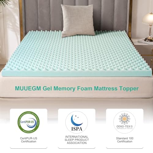 Queen Size 2 Egg Crate Gel Memory Foam Mattress Topper for Back Pain Relief