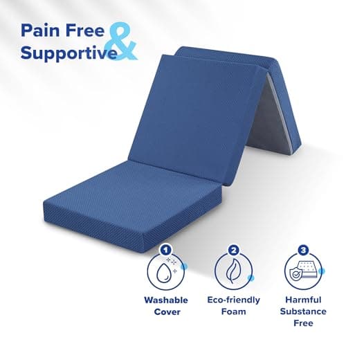 Olee Sleep 4" Gel Tri-Fold Foam Mattress Topper, CertiPUR-US Certified, Blue, Single Size