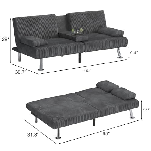Shahoo Modern Upholstered Convertible Futon Sofa Bed, Grey