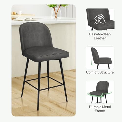 MUUEGM Set of 3 Modern 360° Swivel Bar Stools - 26.9 High Back with Metal Legs, Linen Fabric, Pure Night Black for Bar, Kitchen, Dining Room