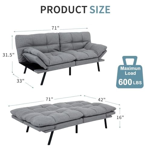 MUUEGM Light Grey Memory Foam Futon Sofa Bed Couch