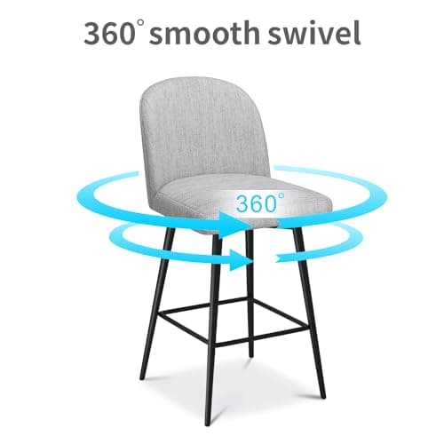 360° Swivel Barstools Set of 2 with Fabric Upholstery for Kitchen Island