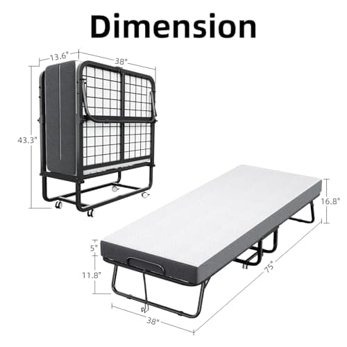 MUTUN Upgraded 5" Memory Foam Portable Foldable Bed for Adults, Twin Size with Storage Cover