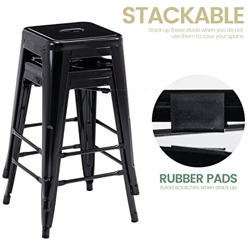 Vogue Furniture Black Metal Bar Stools - 24" Square Seat Indoor-Outdoor Set