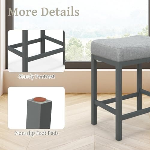 Giantex Modern Grey Linen Backless Bar Stools Set of 2
