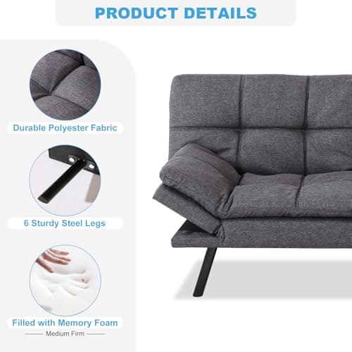 MUUEGM Dark Gray Fabric Ajustable Backrest Folding Futon Sofa for Small Spaces