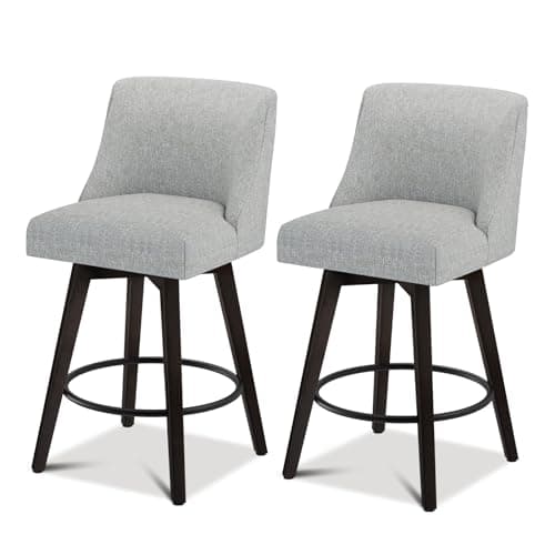 30 Swivel Bar Stools Set of 2 with Back and Solid Wood Legs, Navy Fabric