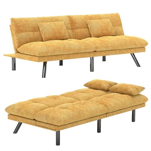 70 Inch Solid Wood Futon Sofa Bed in Black Chenille Fabric