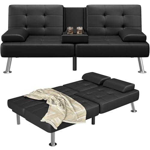 Furmax Black PU Leather Recliner Futon Couch Bed for Living Room