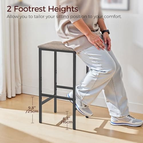 Industrial Greige Rectangular Bar Stools Set of 2, 27.6" Tall, with Footrest & Easy Assembly