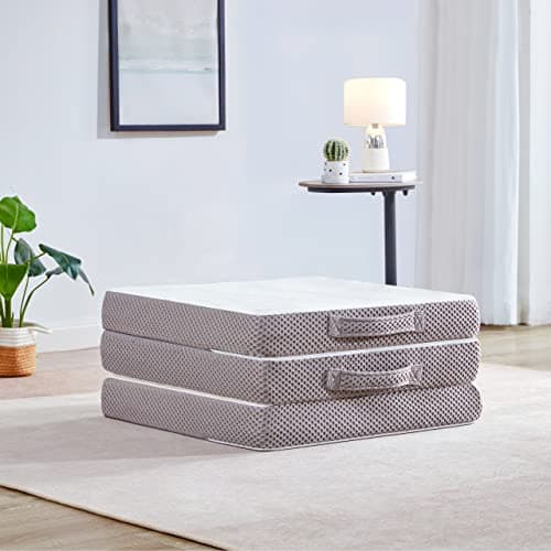 Kingfun Portable Foldable Gel Memory Foam Mattress, Gray, Twin Size