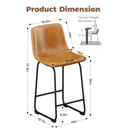 4-Piece Modern Counter Height Bar Stools with Back (Brown)