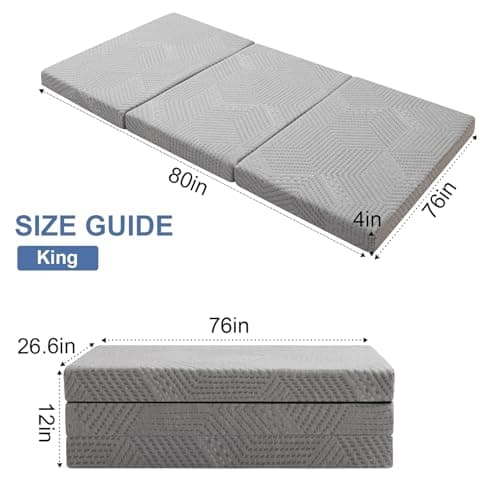 4 Inch Foldable Memory Foam Trifold Toddler Bed Mattress - King Size Grey