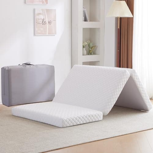 Jela 4-Inch Twin Foldable Memory Foam Mattress with Storage Bag and Waterproof Lining - Portable for Camping and Guests (38x75x4 inches)