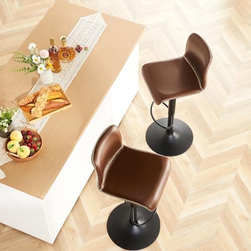 HeuGah Brown Faux Leather Counter Height Swivel Bar Stool Set (4pcs, 24"-32")