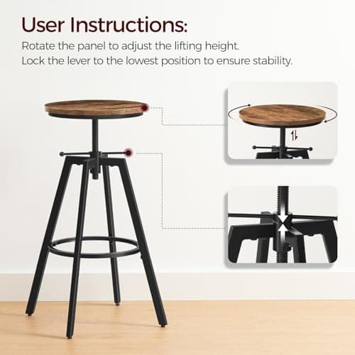 Industrial Height Adjustable Bar Stools, Set of 2, Rustic Brown BAHR0701