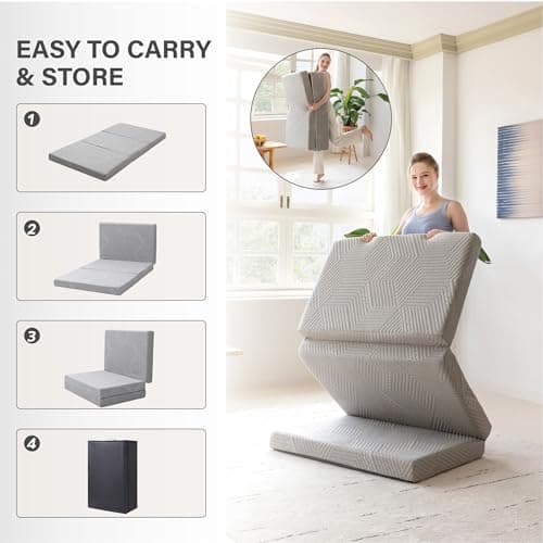 Portable Memory Foam Mattress for Travel and Guests - 4 inch, Grey