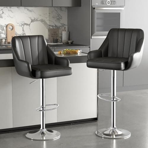 VECELO Black Counter Height Adjustable Barstool Set, Swivel with Back & Arm